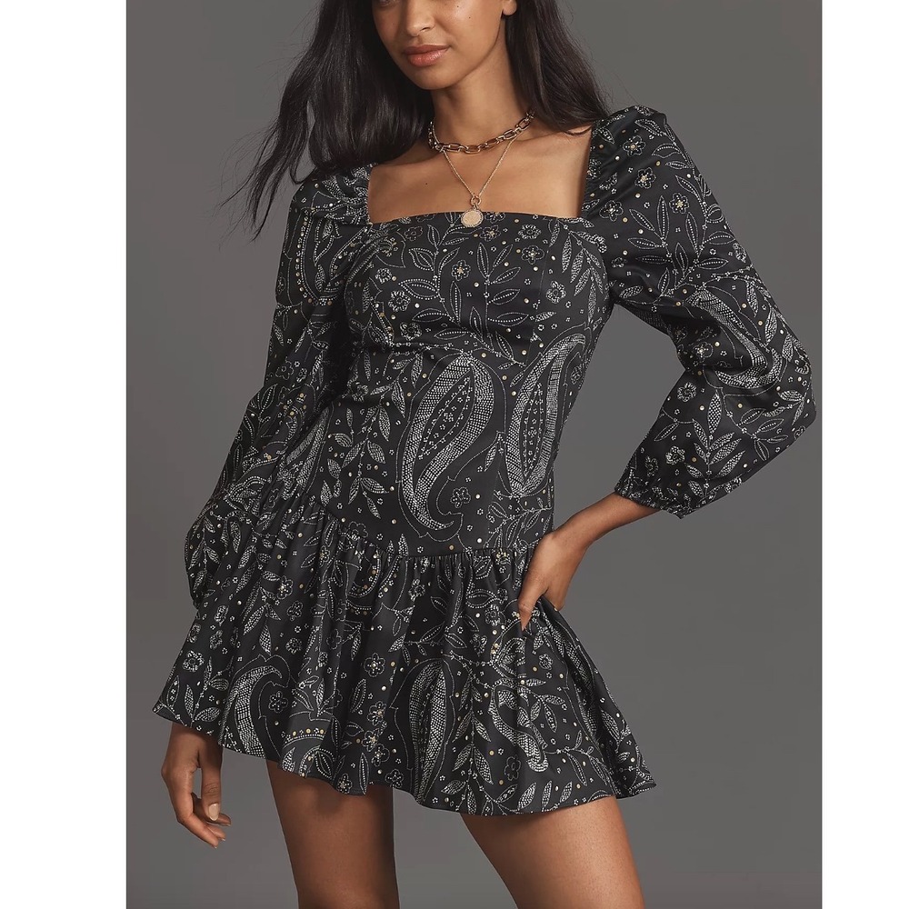 MAEVE x ANTHROPOLOGIE Long Sleeve Square Neck Drop Waist Dress